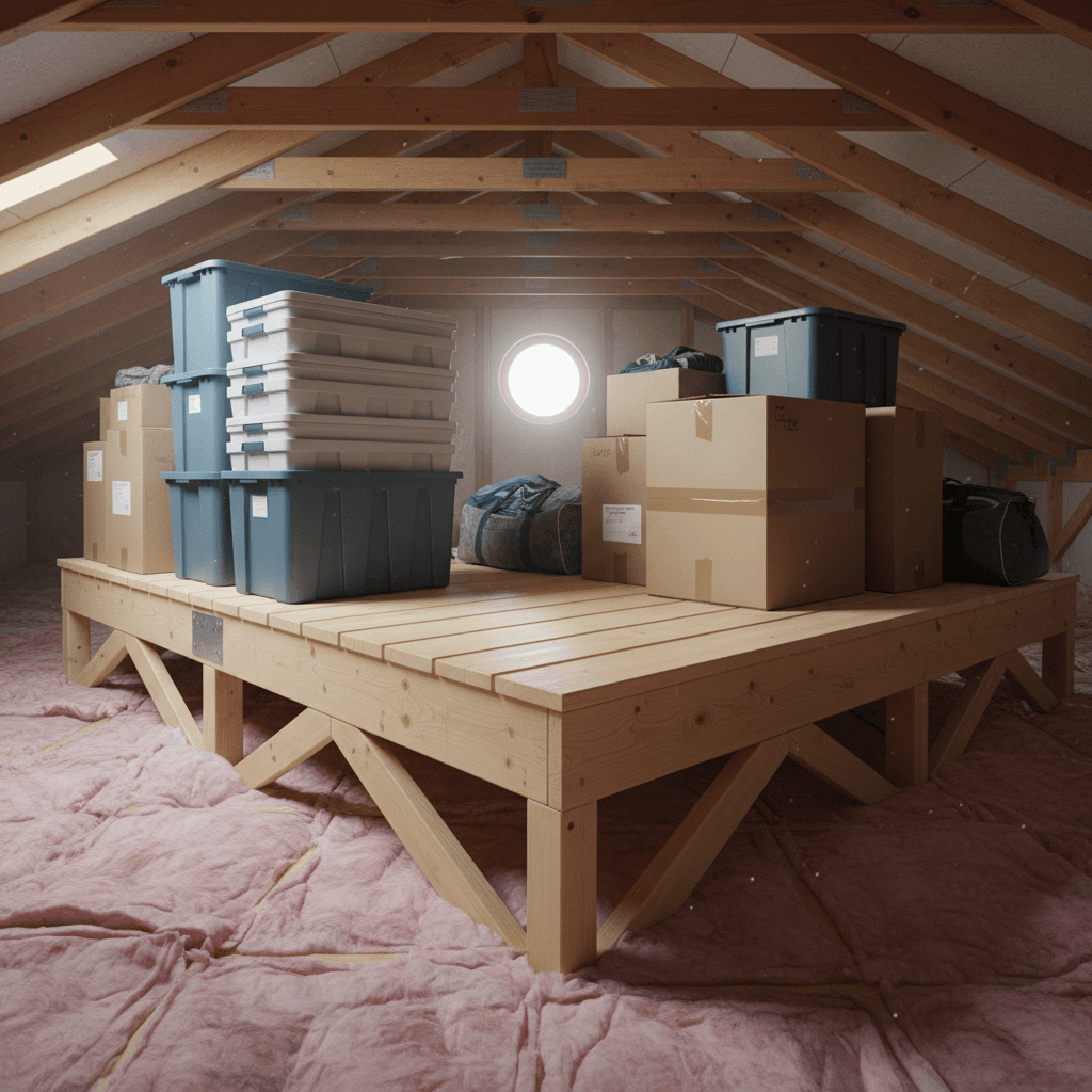 Storage on raised loft platform