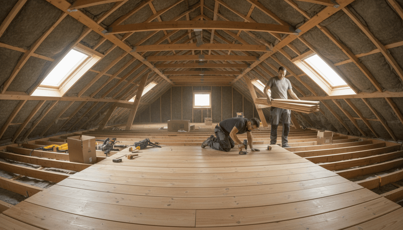 Loft boarding and flooring installation in progress