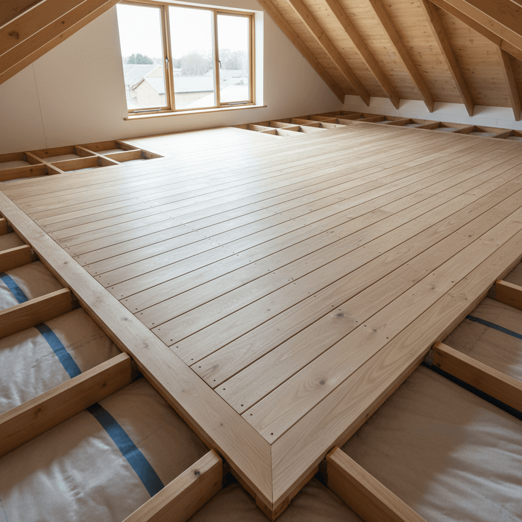 Cleanly finished loft boarding with neatly cut edges and tidy corners