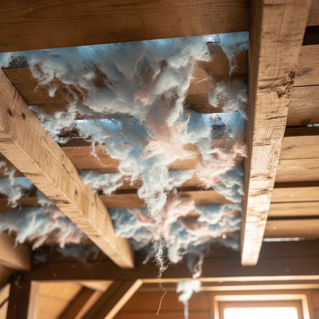 Insulation material visible below a raised loft platform